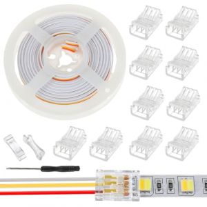 JAMHER 10 Pi&egrave;ces LED Strip Connector RGB Lights Adapter Lighting Pin Connecteurs clairs sans fil Gapless Track Lighting Connector avec 5M/16.4ft c&acirc;ble(3 PIN 10 MM) (JAMHER, neuf)