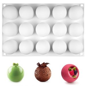 Moule Sphere Silicone, &Oslash; 42mm 15 Cavit&eacute;s Moule Demi Sphere Silicone, Moules &agrave; Chocolat Boule Ronde, pour G&acirc;teaux Mousse de D&ocirc;me Gel&eacute;e G&acirc;teau Pudding Boule de Chocolat (XXBXEU, neuf)