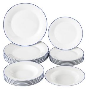 Baroni Home Service d'assiettes de 18 pièces en porcelaine et grès, servi de table colorée pour 6 personnes, assiette creuse, assiette, fruits ou sucré (ligne bleue) (Baroni Home, neuf)