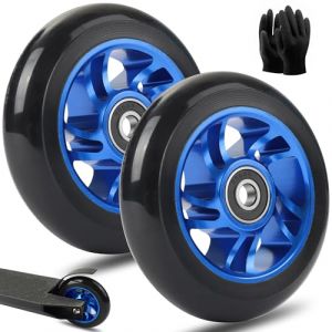 Lot de 2 roues de rechange pour trottinette - 100 mm - Avec jantes en alliage d'aluminium et roulement anti-blocage - Accessoires de trottinette électrique - 100 mm - Bleu (SAICOOS, neuf)