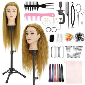 Yekavo Tête à coiffer en cheveux naturels avec trépied - Tête d'entraînement avec 90 % de cheveux humains - 61 cm - Tête de mannequin de vitrine - Tête d'entraînement - Tête de poupée avec support de (Yekavo, neuf)