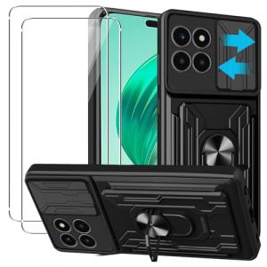 KZIOACSH Coque Honor X8b avec 2 Verre Tremp&eacute;,Heavy Duty Antichoc Bumper Housse,Couvercle de cam&eacute;ra &agrave; glissi&egrave;re+360&deg;degr&eacute;s B&eacute;quille &agrave; Bague de Rotation,Noir (Dragon-long, neuf)