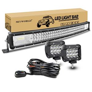 SKYWORLD 32 pouces 80 cm 405W Barre Led Incurv&eacute; avec faisceau de c&acirc;blage kit et 2pcs 10 cm 36W Spot Phare de Travail Led Rampe Bar pour 4x4 Offroad Voiture V&eacute;hicule Camion Tracteur Quad Bateau (SKYWORLD-EU, neuf)