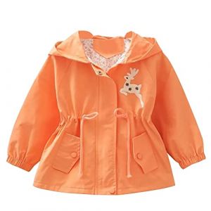 Amur Leopard Manteau Enfant Fille Veste Brodée à Capuche Blouson Coupe-vent avec Cordon de Serrage Trench-coat pour Printemps Automne, Orange, 90/1-2 Ans (GMIAO-EU, neuf)