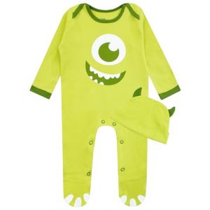 Disney Monsters & Co. Combinaison avec Chapeau | Pyjama bébé Monsters & Co. Ensemble Chapeau | Combinaison Mike Wazowski| Vert 0-3 Mois 9-12 Mois (Character FR, neuf)