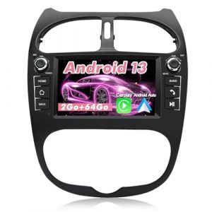 Hexinex Autoradio Android 13 pour Peugeot 206 206cc (2002-2010)【2Go+64Go】 avec Carplay Android Auto7 Pouces Écran HD Tactile GPS/FM/WiFi/Bluetooth/Commande au Volant/Aide au Stationnement (happyx2, neuf)