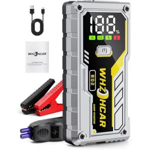 Booster Batterie Voiture 6000A Booster Batterie Moto 12V D&eacute;marreur de Voiture (Jusqu'&agrave; 8.0L Diesel ou 10.0L Gaz) Jump Starter avec Pinces de S&ucirc;ret&eacute; Intelligentes, LED, Grand Ecran d'affiche (HRCX-EU, neuf)