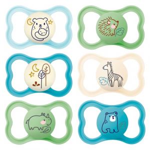 MAM Air Day & Night Lot de 6 tétines en silicone respectueuses des dents de bébé - Design extra léger et aéré avec boîte à tétine - 16 mois et plus - Uni (babywaren24, neuf)