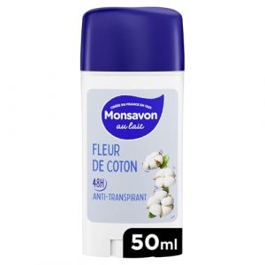 MONSAVON – Déodorant Stick Anti-Transpirant 48h, Douceur Fleur de Coton, Protection Efficace (50mL) - Le Lot De 3 (Franc shopping, neuf)