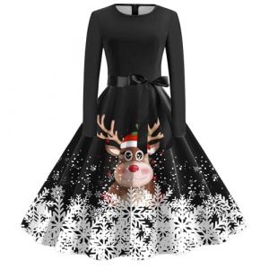 Robe No&euml;l Femme Chic et Elegante Dr&ocirc;le Rudolph Renne Imprim&eacute; Robe Pin Up Grande Taille Noel Robes de Cocktail Casual Party Soir&eacute;e Vintage Ann&eacute;e 50s Pin-Up Rockabilly Swing Robes &agrave; Pois (Z2 Noir,XXL) (BAULMD（90% Big Promotion Without Discount Code ）, neuf)