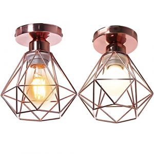 STOEX Plafonnier industrielle vintage design rétro cage en métal fer forge, Suspension luminaire E27 lampe de plafond diamant Ø16cm (2pcs Or rose) (STOEX, neuf)