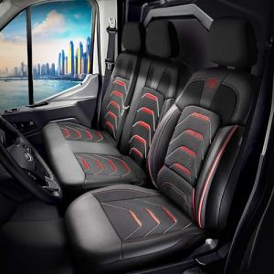 GIOVANNI BUTTI Housses de si&egrave;ge universelles 2+1 pour Fiat Ducato, Peugeot Boxer, Citro&euml;n Jumper (2014-2024) - Housses de si&egrave;ge avant de voiture en lin, noir et rouge, housse de protection de voiture (PANDASEATCOVER, neuf)