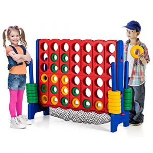GOPLUS Puissance 4 G&eacute;ant avec Filet,Jeu de Soci&eacute;t&eacute; Puissance 4 avec 42 Anneaux et Curseurs pour Red&eacute;marrage Rapide, Jeu de Strat&eacute;gie pour Enfants, 120 x 42 x 104 cm, Bleu (Augenstern24, neuf)