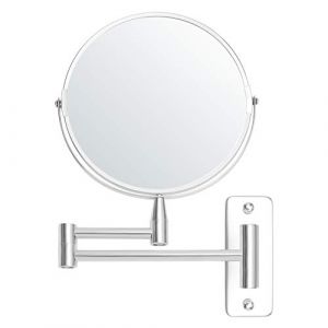 BELLE VOUS Miroir Grossissant Mural Extensible et Pivotant &agrave; 360&deg; - Grossissement x5 &ndash; 22 x 20,7 cm - Mirroir Murales Salle de Bain Double Face en Acier Inoxydable pour Maquillage et Rasage (Tinyyo Europe, neuf)