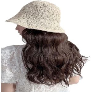 Perruque for femme bonnet tricoté, chapeau tricoté chaud d'hiver, cheveux bouclés for femme, chapeau haut de forme de style anglais, chapeau de pêcheur court et bouclé, perruque de soleil, chapeau de (SSZZQQZQ, neuf)