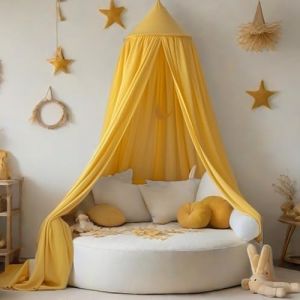 Ginkago Baldaquin pour chambre d'enfant - Ciel de lit géant - Rideaux de princesse - Pour jeux, lecture, chambre à coucher, dressing (jaune) (BEFHAO, neuf)