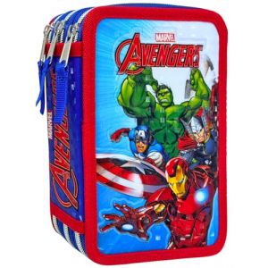 Clondo Trousse 3D à 3 Compartiments pour Enfants, pour Avengers Fans, Triplement Garnie, 44 Accessoires pour l'École Primaire, 3 Fermetures Éclair, 20 cm, Superhéros (clondo, neuf)