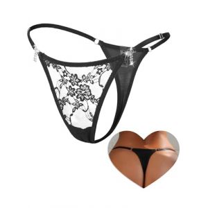 comeondear Mini String Femme Sexy Chic Hot Ficelle Micro String Transparent Bikini Maillot de Bain Tanga Dentelle Culotte Grande Taille sous-v&ecirc;tements Feminins Slips Taille R&eacute;glable Underwear Noir,L (ComeonDear, neuf)