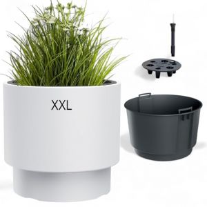 MELTOM Pot de fleurs avec insert amovible - Rond - R&eacute;sistant au gel - Moderne - Mat - Syst&egrave;me d'irrigation (blanc, taille XXL - 47 cm) (MelTom, neuf)