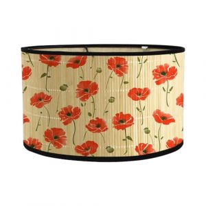 FANSU Abat Jour Plafond en Bambou, Imprimé de Fleurs et de Feuilles Tambour Abat-Jour, Remplacement Abat pour Lampe de Table Suspension Lampe de Chevet Lampadaire (fleur rouge) (JINBO, neuf)