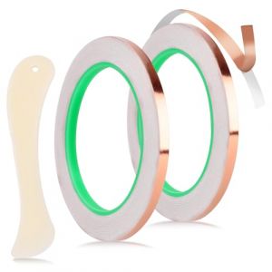 2pcs Kit Ruban Adhésif en Feuille de Cuivre pour Vitrail, 5mmx20m Ruban Adhésif Conducteur Double Face avec Grattoir Plastique Fournitures pour Blindage EMI Réparation Électrique (Jenniy, neuf)