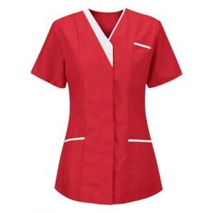 Tunique M&eacute;Dicale Femme Col en V Manche Courte Blouse Infirmiere Uniforme De Travail Haut Et Pantalon Tenue Aide Soignante Professionnelle Esth&eacute;Ticienne V&ecirc;Tement Lavables Durables Ensemble (HAOLEI  FR, neuf)