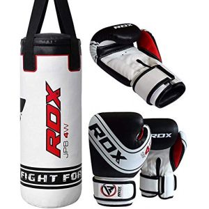RDX Sac de Frappe Enfant 2FT, Maya Hide Cuir, Junior Rempli Lourd Boxe Punch Bag, Sangles de Suspension et Gants, Muay Tha&iuml; MMA Arts Martiaux Kickboxing Sparring Punching D&rsquo;entra&icirc;nement Jeunesse Sac (RDXINC LTD, neuf)
