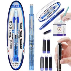 1 lot de stylo-plume rétractables : 0,38 mm, encre bleue et noire, corps transparent, comprend 5 cartouches d'encre rechargeables, stylo plume rétractable, pour une écriture fluide sans fuite (shanghaidaiqiaoxiao, neuf)