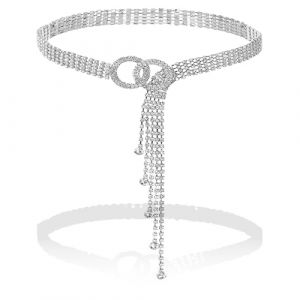 HaploS Ceinture Taille Strass Femme, R&eacute;glable en Ceinture Argent&eacute;e Femme Bijoux, Cha&icirc;ne de taille en Strass, R&eacute;utilisable pour Jean, Pantalon, Robe, chemise, Jusqu'&agrave; 115 cm (heqiwen, neuf)