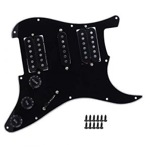 Pickguard de guitare &eacute;lectrique charg&eacute; Pickguard pr&eacute;-c&acirc;bl&eacute; avec micro HSH pour guitares &eacute;lectriques ST/SQ(noir) (Chasoe, neuf)