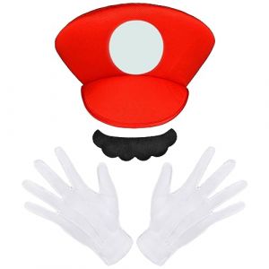 Aomig Deguisement Casquette Mario, Barbe et 2 Gants, Deguisement Halloween Mario, Déguisement Déguisé Cosplay pour Carnaval, Halloween, Cosplay, décoration pour garçon et Fille, Enfants et Adultes (Yadark, neuf)