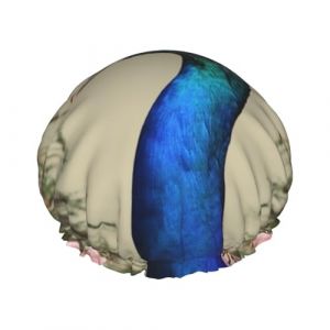 Bonnet de douche imprim&eacute; paon pour femme, double couche, imperm&eacute;able, r&eacute;utilisable, &eacute;lastique, protection capillaire, pour spa, salon de bain (ZhangQiangPosters, neuf)