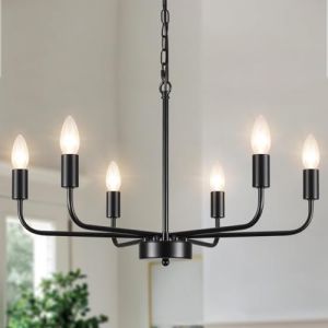 MRHYSWD Lustre Noir, 6 Lumières Vintage Lustre Chambre Cuisine Salle à Manger Couloir Entrée, Lustre Industriel Plafonnier Noir, Ampoule E14 (Non Incluses) (MRHYSWD（FR）, neuf)