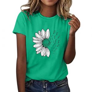 Tee Shirt Femme Coton T Shirts Blanc Imprimante Pas Cher T-Shirt &Agrave; Manches Courtes Col Rond Tunique avec Motif Papillons Grande Taille Tops Chemises (Ama2om, neuf)