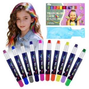 Crayon Maquillage Enfant, 10 Craies à Cheveux Multicolores et 3 Boîtes de Poudre Pailletée, Teinture Temporaire Lavable, Idéal pour Fête et Maquillage, avec Palette de Teintures Capillaires Bleues (achenyuyuan, neuf)