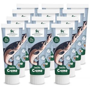 Knuffelwuff Tuben Snack Lot de 12 friandises pour chien Crème de saumon – avec beaucoup de poisson frais – Sans conservateur, sans sucre ni céréales ajoutés – Idéal également pour les chiots – (Knuffelwuff, neuf)