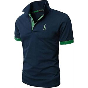 KUNJLELP Polo à Manches Courtes pour Hommes Broderie de la Girafe T-Shirt d'été Uniformes,A-Marine 3,XXL (Chuanghui-EU, neuf)