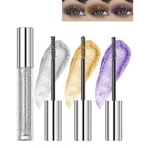 Mascara &agrave; Paillettes 4D Or Argent&eacute; Violet - 3 Couleurs Volume et Longueur, Waterproof et Longue Dur&eacute;e, Anti-bavure, Diamond pour Halloween No&euml;l Anniversaire - 1+2+3 (GZST-EU, neuf)