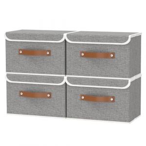 OUTBROS Set de 4 Boîtes de Rangement, 38 x 25 x 25 cm Panier avec Couvercle, Bac en Tissu Pliable, Cube Pour Vêtements Gris ST201GM-4 (OUTBROS-FR, neuf)