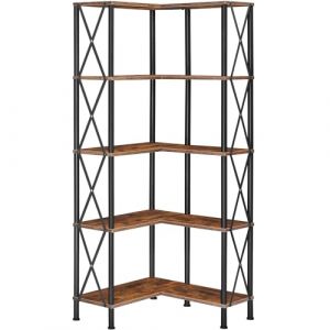 HOOBRO Biblioth&egrave;que &agrave; 5 Niveaux, Biblioth&egrave;que d&rsquo;Angle, &Eacute;tag&egrave;re en L, Organisateur Haut, Pr&eacute;sentoir sur Pied, Style Industriel et Vintage, Assemblage Facile, pour Salon, Marron Rustique EBF60SJ01 (HOOBRO FR, neuf)