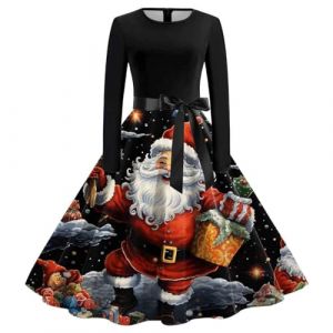 Robe No&euml;l Femme Grande Taille Robe Noel Femme Joyeux No&euml;l Robe M&egrave;re No&euml;l Femme Robe de Cocktail Casual Party Soir&eacute;e Vintage Ann&eacute;e 50s Pin-Up Rockabilly Swing Robe &agrave; Pois V&ecirc;tements No&euml;l (BAULMD（90% Big Promotion Without Discount Code ）, neuf)