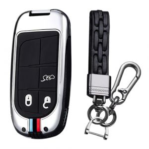 KUNIO Coque de cl&eacute; Convient pour Jeep Renegade Compass Grand Cherokee Chrysler Dodge Convient pour Fiat 500X Ducato Tipo Cross Protection Bo&icirc;tier m&eacute;tallique Bo&icirc;te &agrave; cl&eacute;s Porte-cl&eacute;s 3 Boutons Argent (KUNIO, neuf)