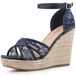 Allegra K Femmes Sandales Compens&eacute;es Talon Compens&eacute; Bride Cheville Espadrille Bleu Profond 36 (Weisser Berg, neuf)