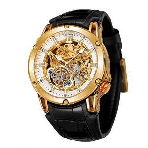 FORSINING Montre automatique &eacute;tanche pour homme avec grand cadran et tourbillon exotique, Dor&eacute;/blanc, Sangle (Forsining watch, neuf)