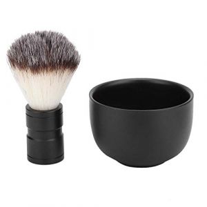 Ensemble de blaireau de rasage, 2 pièces en acier inoxydable savon bol de rasage blaireau cheveux barbe kit de blaireau blaireau brosse pour hommes mari papa(Ensemble 2 pièces) (hehuashan, neuf)