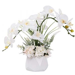 LESING Fleurs d'ochid&eacute;e artificielles avec Vase, Fleurs artificielles en Pot, orchid&eacute;e phalaenopsis pour d&eacute;coration de la Maison (Style 2, Vase Blanc) (LESING, neuf)