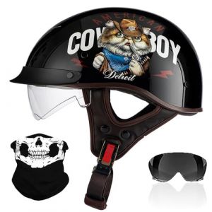 RHBDDHV Demi-Casque de Moto, Casque Moto Rétro, Casque Jet ECE2206 Homologué, Casque Moto Cyclomoteur avec Visière, Casque de Moto Hommes et Femmes, pour Moto et Scooter, M~XXL (geechcs, neuf)