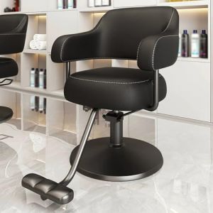 PA-DABAOO Fauteuil De Coiffure Professionnel, Fauteuil De Salon Pour Coiffeur, Cadre Robuste, Base Ronde, Fauteuil De Barbier Avec Pompe Hydraulique,Noir (Panda-Dabaoo, neuf)