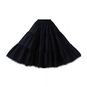 BEAUTELICATE Jupon sous Robe sous-Jupe 100% Coton Année 50 Jupe Rockabilly Évasée A-Ligne avec Dentelle Court Longue Midi Maxi pour Femme Fille (XXL, Noir - 55cm Longueur) (BEAUTELICATE-FR, neuf)
