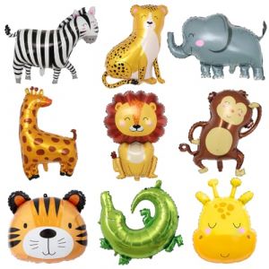 Lot de 9 ballons gonflables en forme d'animaux, taille XXL, lion, tigre, éléphant, animaux de la forêt, girafe, hélium, jungle, crocodile, zèbre, singe, safari, animaux de la forêt, décoration (SPRINLOT STORE, neuf)